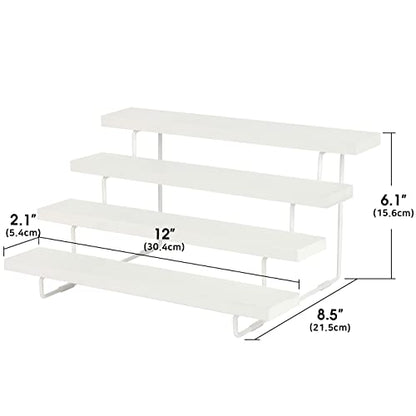 JACKCUBE Design Riser Display Shelf Stand, 4 Tier White Display Step for Amibo Funko POP Figures, Perfume, Nail Polish, Shot Glasses, Collectibles Organizer Wooden Stand Shelf for Decoration- MK921A