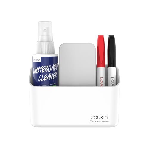 loukin Magnetic Marker Holder Set, Dry Erase Marker Holder, Dry Erase Accessory Tray Set (Includes 1 Eraser, 1 Cleaner, 2 Dry Erase Markers), Ideal for Office, School or Home Use(White) - color: White Set