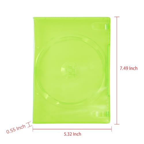 Maxtek 14mm Transparent Green Standard Single Capacity DVD Case with Outter Clear Sleeve Compatible for Xbox Game Discs, 10 Pieces Pack