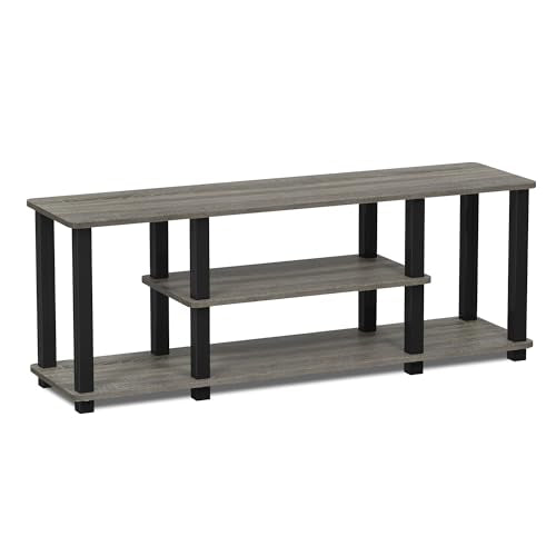 Furinno Turn-N-Tube No Tools 3D 3-Tier Entertainment TV Stand up to 50 inch TV, Square Tubes, French Oak Grey/Black - color: French Oak/Black, size: 50 inch