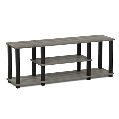 Furinno Turn-N-Tube No Tools 3D 3-Tier Entertainment TV Stand up to 50 inch TV, Square Tubes, French Oak Grey/Black - color: French Oak/Black, size: 50 inch
