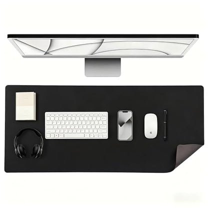 ALOANES Extra Large PU Leather Mouse Pad, Waterproof Desk Pad with Non-Slip Rubber Base, Smooth Gliding Surface for Office & Home, 40"x90" Large Desktop Mat, Black - color: Black
