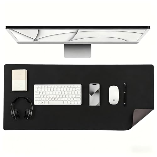 ALOANES Extra Large PU Leather Mouse Pad, Waterproof Desk Pad with Non-Slip Rubber Base, Smooth Gliding Surface for Office & Home, 40"x90" Large Desktop Mat, Black - color: Black