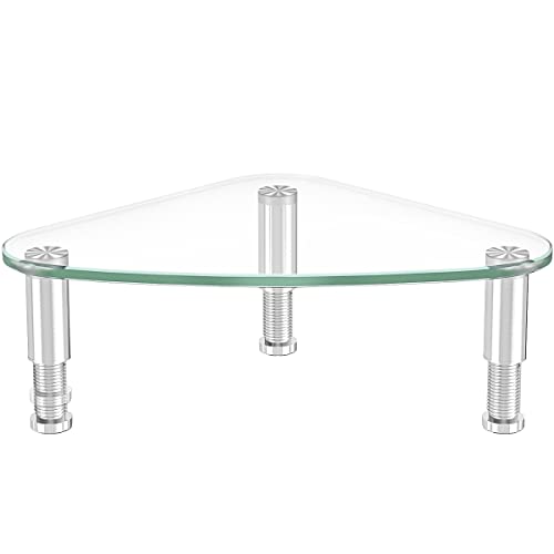 Hemudu Clear Glass Computer Monitor Riser / Triangle Desktop Universal Corner Stand for Computer Monitor & Laptop HD01T-003 - color: clear