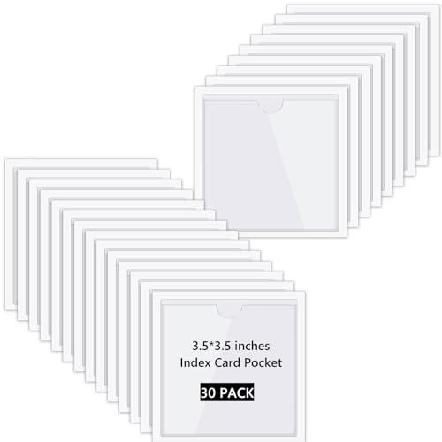 Chinco 30 Pcs Self Adhesive Pockets, Bin Labels for Storage Bins, Clear Pocket Label Sleeves, Plastic Index Card Holder with Top Open for Organizing Bins Box Drawer(3.5 x 3.5 Inch) - size: 3.5 x 3.5 Inches