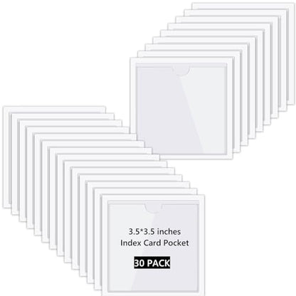 Chinco 30 Pcs Self Adhesive Pockets, Bin Labels for Storage Bins, Clear Pocket Label Sleeves, Plastic Index Card Holder with Top Open for Organizing Bins Box Drawer(3.5 x 3.5 Inch) - size: 3.5 x 3.5 Inches