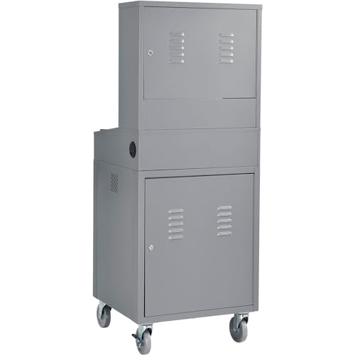 Global Industrial Mobile Security LCD Computer Cabinet Enclosure, Gray | For 24" Diagonal Monitors, Steel Construction, Powder Coat Finish, 24-1/2"W x 22-1/2"D x 62-3/4"H, Unassembled - color: Grey