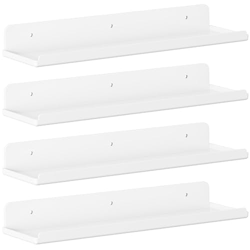 Lifewit Floating Shelves for Bathroom, Acrylic Display Shelf Wall Mounted for Makeup, Skincare, Nail Polish, Book, 14" Perfume Organizer for Bedroom, Living Room, Nursery, Home Decor, White, 4 Pack - color: White, size: 14"