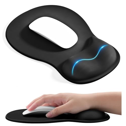 EooCoo Ergonomic Mouse Pad with Gel Wrist Rest Support, Middle Concave Design for Natural Wrist Alignment, Non-Slip Base Mousepad for Laptop, Computer, Office Desk Accessories, Carpal Tunnel Syndrome - color: Black