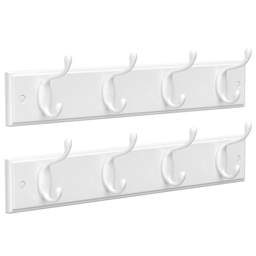 SONGMICS Set of 2 Wall-Mounted Coat Rack, Hook Rack, 8 Dual Metal Hooks, for Coats, Bags, Keys, in the Entryway, Bedroom, Living Room, White ULHR232W01 - color: White, size: 2 Pack-4 Hooks
