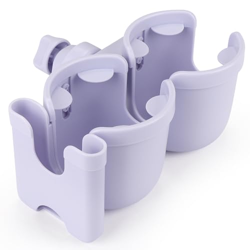 Accmor Stroller Cup Holder with Phone Holder, Bike Cup Holder, Universal Cup Holder for Uppababy Nuna Doona Strollers, 2-in-1 Cup Holder for Walker, Wheelchair, Scooter - color: Double Holder-All Orchid Purple