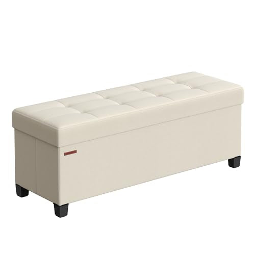 SONGMICS Storage Ottoman Bench, Foldable Foot Rest with Legs, 15 x 43 x 15.7 Inches, End of Bed Bench, Storage Chest, Load up to 660 lb, for Living Room, Bedroom, Entryway, Cream White ULSF018W01 - color: Cream White, size: 15"D x 43"W x 15.7"H