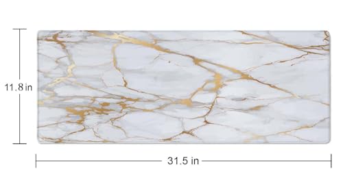 Desk Mat White Golden Marble Texture Large Keyboard Mouse Pad for Laptop PC Setup Desk Cover Protector Desk DéCor for Office Home Work Gaming 31.5" X 11.8" Stitched Edge Non-Slip Design - color: White Golden Marble Texture