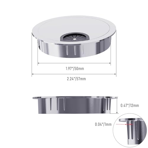 Desk Grommet 2 Inch 50mm, Zinc Alloy Computer Desk Wire Hole Cover, Office Desktop Cord Cable Hole Metal Ring, Silver Tone - size: 2" Silver Tone