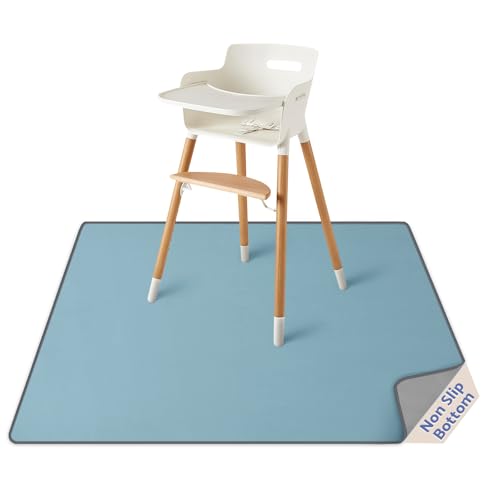 Blissful Diary Baby Splat Mat for Under High Chair, Splash Mat, Slate Blue | 50.4 x 50.4 Inch, Waterproof high chair mat for floor, Wipeable and Washable Spill Mat, Anti-Slip Floor Protector - color: Slate Blue