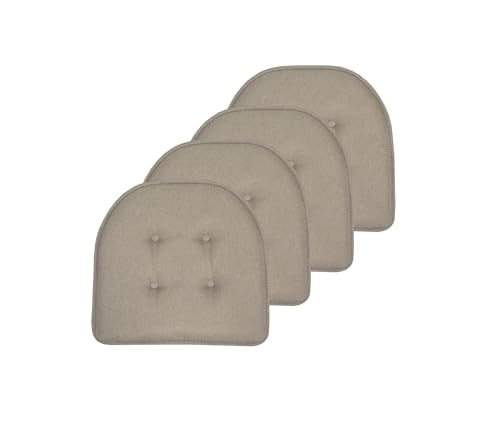 Sweet Home Collection Chair Cushion Memory Foam Pads Tufted Slip Non Skid Rubber Back U-Shaped 17" x 16" Seat Cover, Khaki Gray- 2 Count (Pack of 2) - color: Khaki Gray, size: 4 Pack, style: Foam Pads