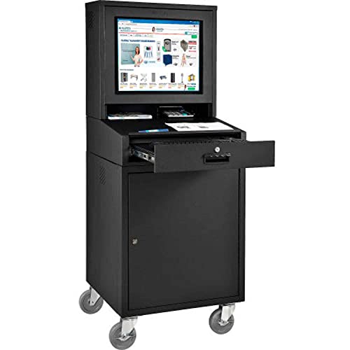 Global Industrial Mobile Security LCD Computer Cabinet Enclosure, Black | For 24" Diagonal Monitors, Steel Construction, Powder Coat Finish, 24-1/2"W x 22-1/2"D x 62-3/4"H, Unassembled - color: Black