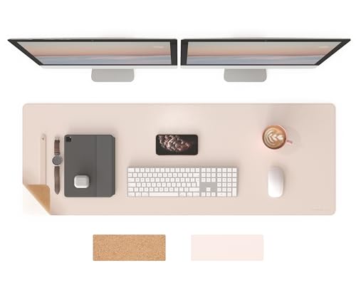 RENMTURE Dual-Sided Mouse Pad, Natural Cork & PU Leather Large Desk Pad for Office and Home Work, Desk Protector Non-Slip, Waterproof, Easy Clean (Apricot,47"x17") - color: Apricot, size: 47"x17"