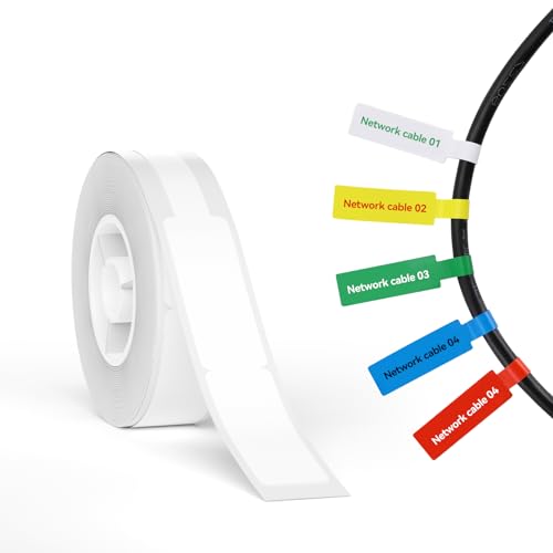 NIIMBOT Thermal Transfer Cable Labels 0.49" x 4.29", for N1(B18) Label Maker, PET Material, Waterproof and High-Temperature Resistance, Long Storage Time, 1 Roll of 60, White - color: 0.49''×4.29''-white Cable