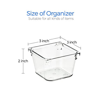 Ravinte 6 Pack Drawer Organizer - 3" X 3" Plastic Storage Bins, Acrylic Organizers with Non-Slip Pads Clear Desk Storage Tray for Makeup, Jewelries, Kitchen Utensils, Bathroom and Office - size: 3" x 3"