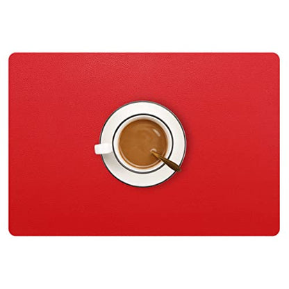 Wipeable Placemats Leather Table Mats Waterproof Heat-Resistant Easy to Clean for Dining Table Set Kitchen Table (2, Red) - color: Watermelon Red, size: set of 2