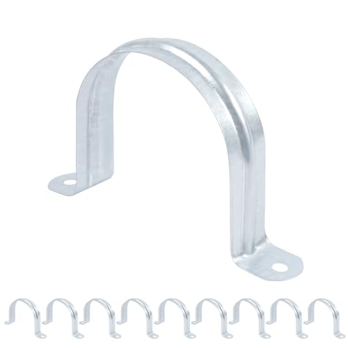 3 Inch Reinforced Rigid Pipe Strap, 2 Holes U Bracket Cable Clamp Hanger, Zinc Coated Tension Tube Clip, Conduits Strap Clamps for Pipe Fixing on Various Surfaces, 10 PCS(75 mm) - size: 3Inch(75mm) 10PCS