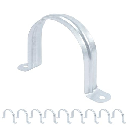 3 Inch Reinforced Rigid Pipe Strap, 2 Holes U Bracket Cable Clamp Hanger, Zinc Coated Tension Tube Clip, Conduits Strap Clamps for Pipe Fixing on Various Surfaces, 10 PCS(75 mm) - size: 3Inch(75mm) 10PCS