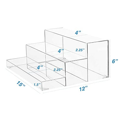 BARsics 3-Tiers Assembled Back Bar Bottle Rack Display, Clear Acrylic Stand Riser 15x6x12 inches