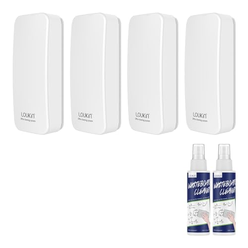 loukin 4 Pack Magnetic Dry Erase Eraser, Whiteboard Eraser, Glass Board Remover, 3.4 fl oz Whiteboard Cleaner * 2 Included, for Classroom, Home and Office Use (White) - color: White-4 Packs