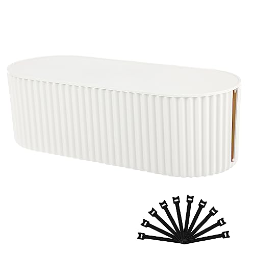FABROK Cable Management Box with 10 Cable Ties, Cable Organizer Box for Power Strips, Surge Protectors, Chargers, Adapters, TV Computer Wires Cable Hider Organizer Box for Home/Office (Large/White) - color: White, size: Large (1 Pack)