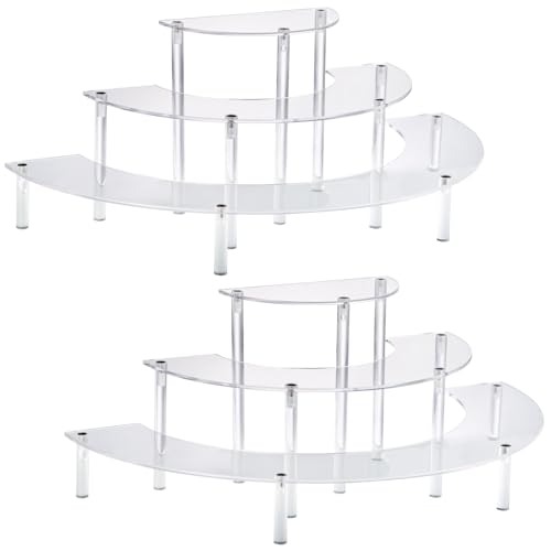 HENABLE Acrylic Display Risers, 3 Tier Clear Cupcake Perfume Stand Organizer, Half Moon Dessert Stand for Display, Food, Amiibo Funko POP Figure (2half