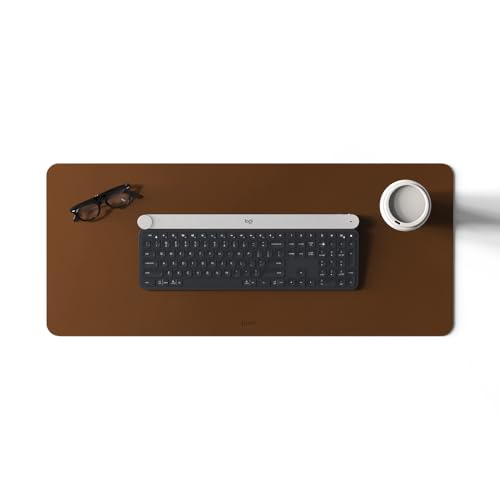 POUT TekDec Mat – Vegan Leather Desk Pad (31.5×13.4in / 80×34cm), Water-Resistant Surface, Anti-Slip Base, Scratch & Heat Protection, Multi-Functional Writing & Mouse Pad – Cinnamon Brown - color: Cinnamon Brown