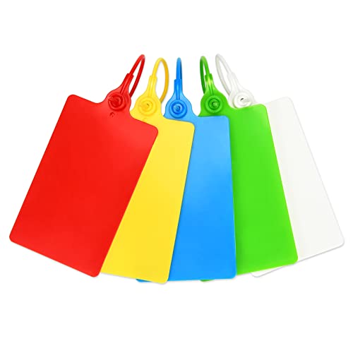100 Plastic Tags Shipping Tags Water Proof Tags for Labeling Shipping Labels Security Seals Writable Marker Ties Hanging Tags Storage Tag with One Marker Pen (Mixed 5 Color) - color: Mixed 5 Color