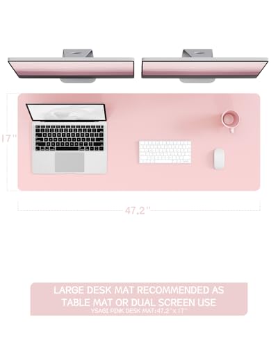 YSAGi Non-Slip Leather Desk Pad Long Size, Waterproof Laptop Computer Desk Keyboard Mat, Table Protector Blotter Mat, Large Mouse Pad for Office/Work/Home/Decor(Pink, 47" x 17") - color: Pink, size: 47" x 17"