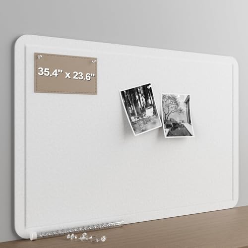 Felt Bulletin Board for Wall 36" x 24" Unfolded Size, Frameless Felt Pin Board, Soft Cork Board Alternative for Office, Home Planning, Notes, Photos & Wall Decor, Foldable Shipping, Easy Install - color: White, size: 24" x 36"