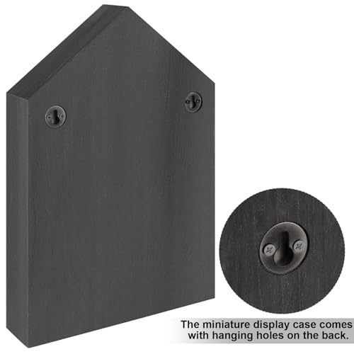 Threehoney House Shaped Wooden Shadow Cubby Box Hanging Display Shelf Organizer Wall Mounted Curio Cabinet Wooden Display Case Miniature Shelf for Figures(Black,10 x 15 x 2.24 Inch) - color: Black