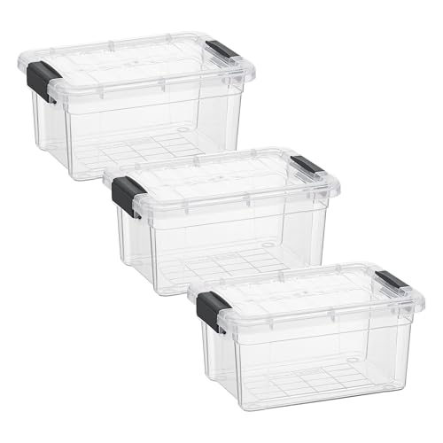 Superio Storage Bins with Lids- 3 Pack, 1.85 Qt Clear Boxes for Organizing, Stackable Plastic Containers- BPA Free, Non-Toxic, Odor Free, Organizer for Home, Office, Dorm - size: 1.85 Qt, style: 3 Pack