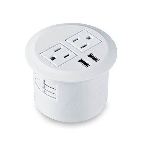 Desktop Power Grommet Power Outlet Socket Desk Data Center 2 Outlet with 2 USB Ports with 10 FT Extension Cord(White) - color: White