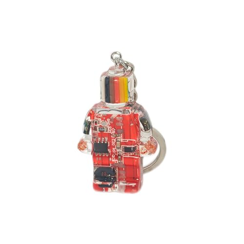 Upcycled Circuit Board Robot Keychain, Handmade Real PCB Resin Charm, Unique Cyberpunk Gift for IT - color: Red