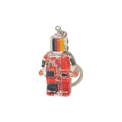 Upcycled Circuit Board Robot Keychain, Handmade Real PCB Resin Charm, Unique Cyberpunk Gift for IT - color: Red