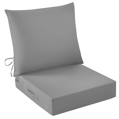 IASEAHK Outdoor Seat Cushion Set, Waterproof & Fade Resistant Patio Chair Cushions, Outdoors Cushion for Patio Furniture, 24 x 24 x 5.75 Inch, Outdoor Couch Cushions with Handle and Ties, Grey - color: Grey, size: 24*24+5.75/25*22.5