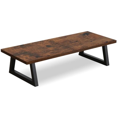 TEAMIX 24 inch Monitor Stand Riser, Rustic Brown Wood & Steel Computer Monitor Stand with Storage, Laptop, PC, Printer Stand Riser for Desktop Office Desk Organizers - color: Brown