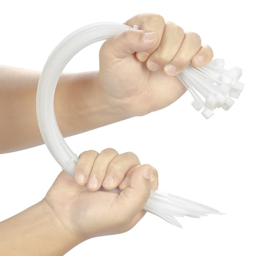 100PCS 16 inch Cable Zip Ties Heavy Duty 175lbs Tensile Strength Nylon Long Wire Ties Self-Locking Durable Plastic Tie Wraps for Indoor and Outdoor UV Resistant(White) - color: White, size: 16 inch(175lbs)