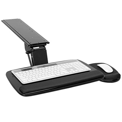 Mount-It! Under Desk Keyboard Tray, Adjustable Slide-Out Keyboard & Mouse Platform, 20.5" W × 11" D, Ergonomic Wrist Rest, Tilt & Swivel, Heavy-Duty Bolt-On Keyboard Drawer for Home Office, Black - color: Black