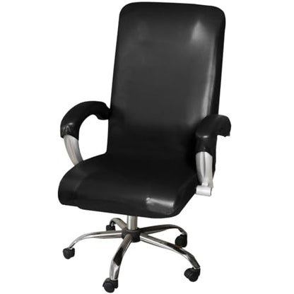 Shukii Waterproof Office Chair Cover with Arms Cover PU Leather Computer Desk Seat Covers Stretchable Chair Slipcover Universal for Rotating Boss Chair Meeting Room - color: Black, size: Large