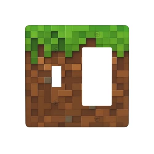 Pixel Style Gamer Themed Grass Block Outlet Covers 1 Toggle 1 Rocker Combination Decorative Wall Plate Electrical Switch Plates Light Switch Cover Plate for Kids Room Office Home Decor - color: Pixel Miner Gamer Themed Grass Block, size: 1 Toggle 1 Rcoker
