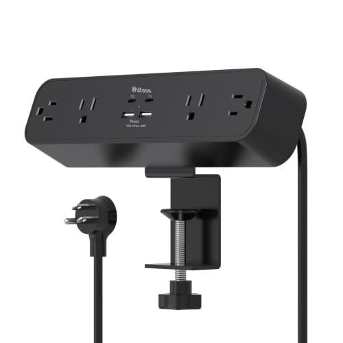 65W USB C Desk Clamp Power Strip, 8-in-1 Desktop Mount Surge Protector with 4 AC Outlets 2 USB-C & 2 USB-A Ports, PD 65W Fast Charging Station, 5Ft Extension Cord, Desk Edge Mount for Home, Black - color: Black, size: PD65W
