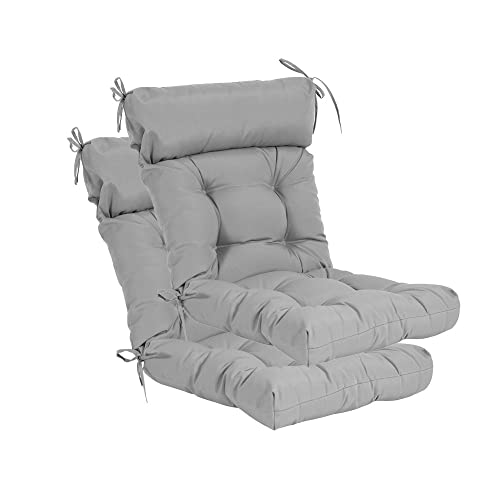 QILLOWAY Outdoor Rocking Chair Cushions Set of 2, 100% Polyester Waterproof Patio Rocking Chair Cushion, High Back Weatherproof Chair Pad for Adirondack & Outdoor Furniture, Grey - color: Grey