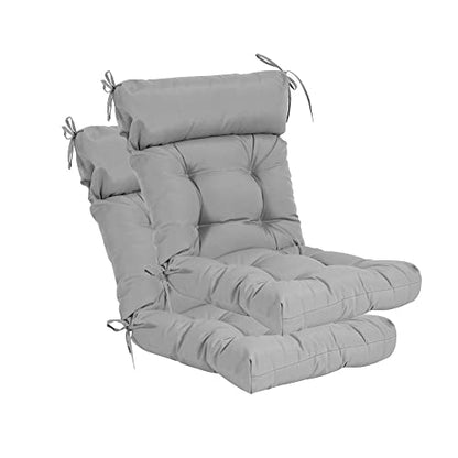 QILLOWAY Outdoor Rocking Chair Cushions Set of 2, 100% Polyester Waterproof Patio Rocking Chair Cushion, High Back Weatherproof Chair Pad for Adirondack & Outdoor Furniture, Grey - color: Grey