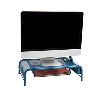 Mind Reader MESHMONSTA-TUR Metal Mesh Desk Drawer, Desktop Monitor Stand Organizer, Turquoise - color: Turquoise